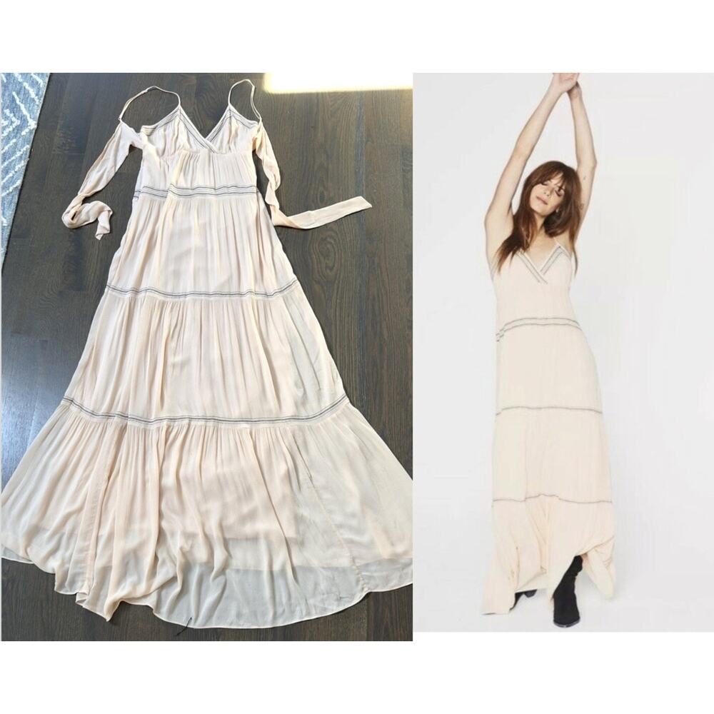 NWOT BA&SH Nude Pink Nadja‎ Maxi Dress Open Back Boho Fairy XS US 4